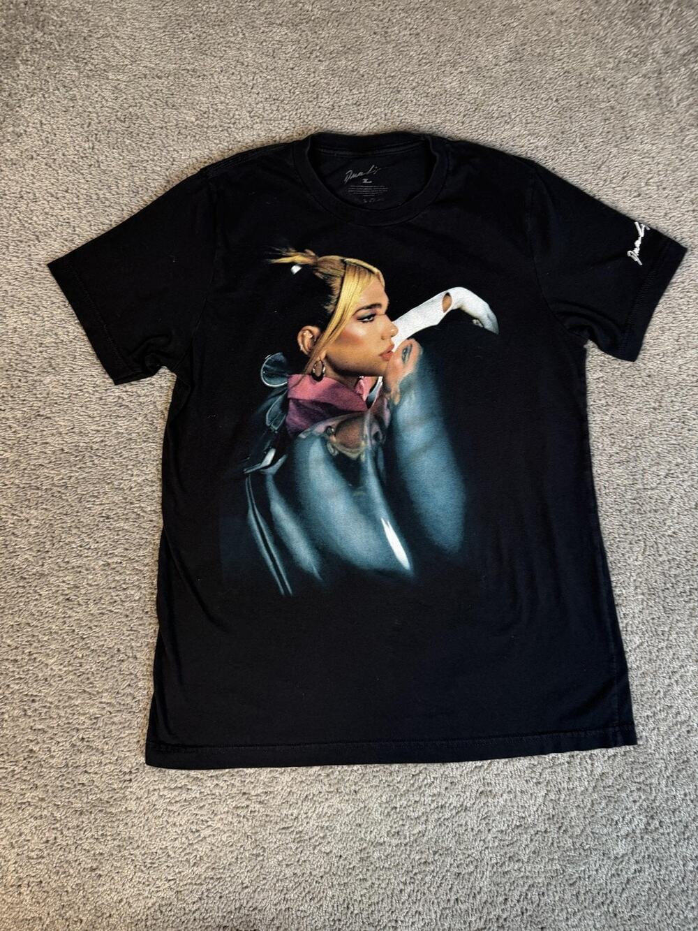Dua Lipa Shirt Womens L Black Future Nostalgia Tour Neck Cotton Back Print